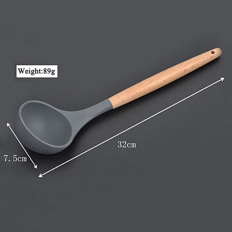 Conjunto de utensílios de cozinha de silicone World, utensílios de silicone com madeira