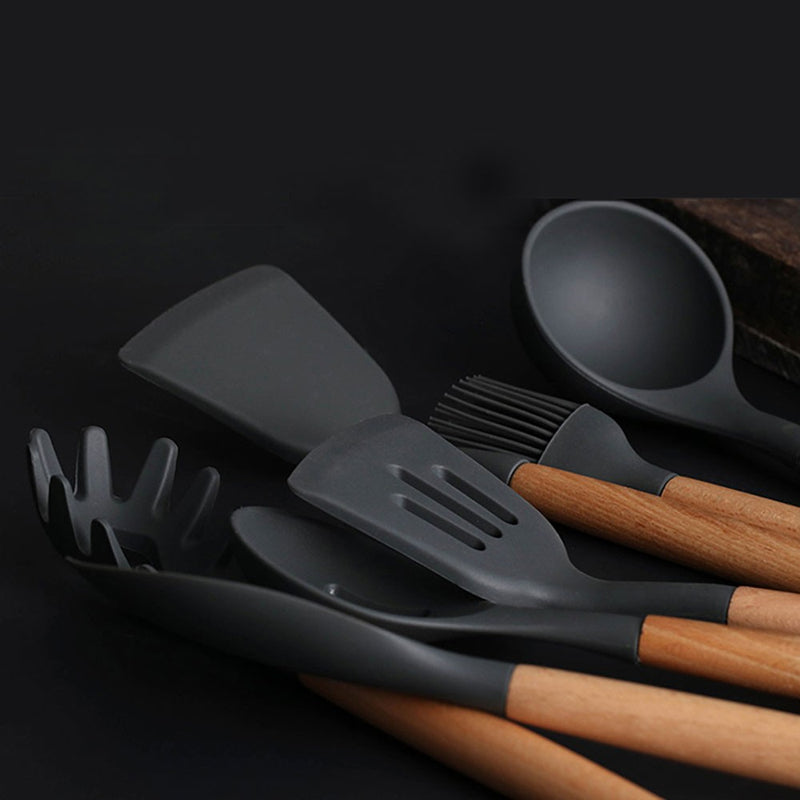 Conjunto de utensílios de cozinha de silicone World, utensílios de silicone com madeira
