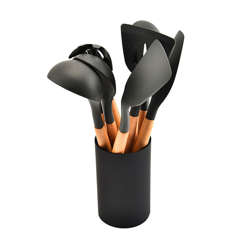 Conjunto de utensílios de cozinha de silicone World, utensílios de silicone com madeira