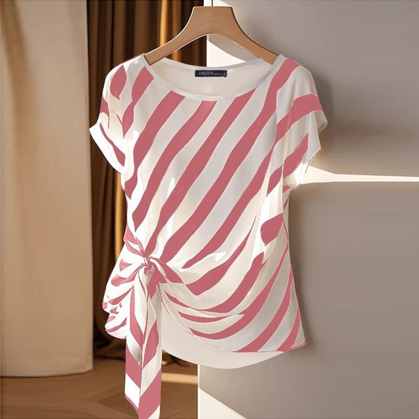 ZANZEA 2025 Tops coreanos con estampado de rayas, blusa de manga corta a la moda