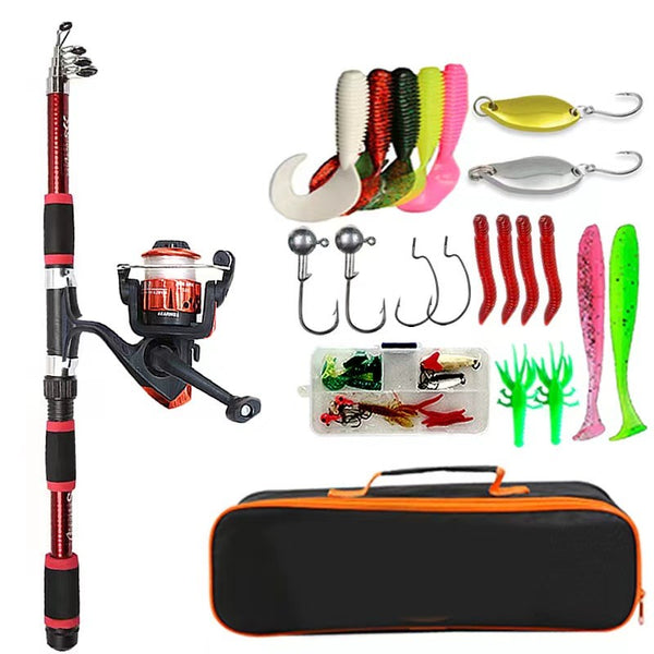 Conjunto completo de vara de pesca – Kit com vara de pesca telescópica e molinete